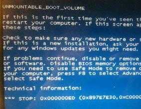 Синий экран с предупреждением unmountable_boot_volume: что делать?